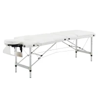 HOMCOM Foldable Massage Bed Portable Table, 3-Section Aluminium Foldable Beauty Couch, Professional Salon Spa Table with Headrest Support and Carry Bag, 81 cm Width, White(m-11)