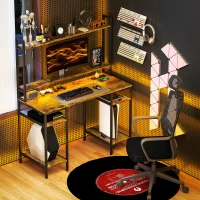 HOMCOM Computer Desk with Power Outlets and LED Lights, Home Office Desk with Monitor Stand, 2 CPU Stands and Storage Shelves, Study Table Gaming Desk with Hutch, Rustic Brown(m-2)