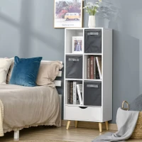 HOMCOM Modern Bookcase with 6 Cubes and Bottom Drawer, Bookshelf, Free Standing Display Cabinet, Storage Unit for Home, Office, Living Room, Study, White(m-10)