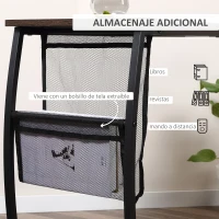 HOMCOM Mesa Auxiliar para Sofá y Cama Mesita Auxiliar Pequeña en Forma de C con Bolsillo de Almacenaje Estilo Industrial para Salón 53x35x64,5 cm Marrón Rústico(m-5)