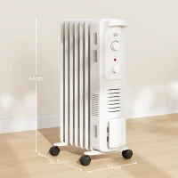 HOMCOM 1500W Quiet Oil Filled Radiator, 7 Fin Energy Efficient Portable Electric Heater with 3 Heat Settings, Adjustable Thermostat, Safety Tip Over, Overheat Protection, for Home, White(m-3)