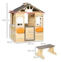 Outsunny Wooden Playhouse for Kids Outdoor Wendy House with Door, windows, Bench, Service Stations, Flowerpot Holder, For Ages 3-7 Years(m-3)