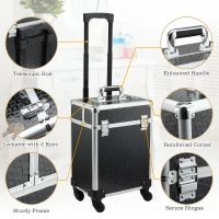 HOMCOM Valise trolley maquillage mallette cosmétique vanity poignée télescopique réglable 34L x 24l x 52H cm alu. noir(m-7)