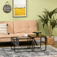 HOMCOM Conjunto de 2 Mesas Auxiliares Anidadas con Bolsa de Almacenaje 45,5x50x46 cm y 63x45x42,5 cm Marrón Rústico(m-2)