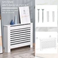 HOMCOM Cache-radiateur couverture radiateur Design à Lattes Panneau Cabinet dim. 112L x 19l x 81H cm MDF Blanc(m-6)