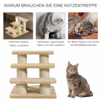 PawHut Tiertreppe Katzentreppe Hundetreppe 3 Stufen Treppe für Katze und Hunde Plüsch Creme 45 x 35 x 34 cm(m-7)