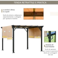 Outsunny Pergola Gazebo da Giardino in Acciaio con Tende Regolabili 3x3m, Marrone Chiaro(m-5)