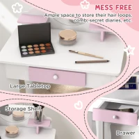 ZONEKIZ Bunny-Design Kids Dressing Table, with Mirror and Stool - White and Pink(m-5)
