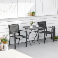 Outsunny Garden Chairs Set Of 2 Outdoor Chairs with Steel Frame Texteline Seats for Dining Patio Balcony Dark Grey and Black(m-2)