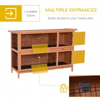 PawHut Rabbit Hutch Outdoor Guinea Pig Hutch Bunny Cage with No-Leak Trays, Divider, 136 x 50 x 93cm, Orange(m-5)