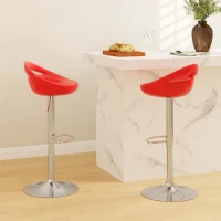HOMCOM Set 2 Sgabelli da Bar Girevoli con Poggiapiedi, Altezza Regolabile Base in Acciaio Seduta in ABS, Rosso(m-7)