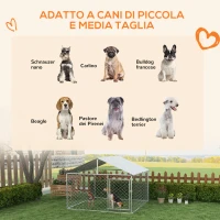 PawHut Recinto per Cani Taglia Media da Esterno con Tetto Impermeabile, 200x200x150cm, Argento(m-4)