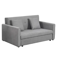 HOMCOM Sofá Cama de 2 Plazas Sofá Cama Tapizado en Poli Algodón con 2 Cojines Desmontables y Espacio de Almacenamiento Sofá Doble para Salón Oficina  152x101x81 cm Gris(m-10)