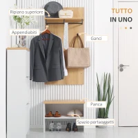 HOMCOM Mobile da Ingresso con Scarpiera Bassa, Panca e Appendiabiti da 4 Ganci in Truciolato e Acciaio, 60x28x120 cm(m-4)