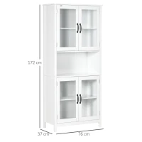 HOMCOM Buffet haut armoire de cuisine 4 portes vitrées et 1 niche centrage hauteur 172 cm avec étagères réglables blanc(m-3)