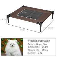 PawHut Hundeliege Outdoor, Erhöhtes Hundebett für Mittelgroße Groß Hunde, stabile Haustierliege mit Waschbares Mesh, Katzenbett Haustierbett Schlafplatz für Draußen Camping, 76 x 61 x 18 cm, Braun(m-3)