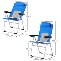Outsunny Folding Camping Chair, Patio Armchair, 3-Position Adjustable Recliner Reclining Seat with Pillow for Outdoor Garden - Blue(m-3)