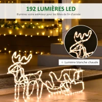 Outsunny Renne et traîneau lumineux de Noël avec 192 LED, décoration de Noël lumineuse pour intérieur et extérieur pelouse jardin(m-5)