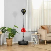 HOMCOM Punchingball Set Standbox Fitness Boxsack Training Set 133-151 cm höhenverstellbar mit 1 paar Handschuhe geeignet für Profis und Anfänger Schwarz(m-2)