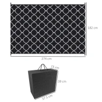 Outsunny Reversible Outdoor Rug, Plastic Straw Mat w/ Carry Bag Ground Stakes for Garden RV Picnic Beach Camping 182x274cm Black(m-3)