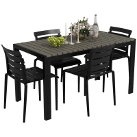 Outsunny Set da Giardino con Tavolo e 4 Sedie Impilabili in Acciaio e Doghe in Plastica, Nero(m-10)