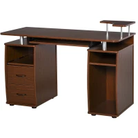 HOMCOM Computer Desk Office PC Table Workstation with Keyboard Tray, CPU Shelf, Drawers, Sliding Scanner Shelf, Brown(m-11)