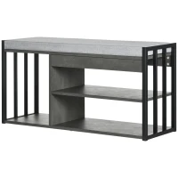 HOMCOM Shoe Storage with Seat, Upholstered Entryway Bench, Shoe Bench with 3 Open Shelves for Hallway, Grey(m-11)