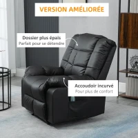 HOMCOM Fauteuil de massage fauteuil de relaxation massant avec dossier inclinable manuellement et repose-pied fauteuil TV revêtement synthétique télécommande incluse noir(m-4)