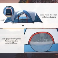 Outsunny Campingzelt für 3-4 Personen, zwei Türen, Netzfenster, blau, 4,75 x 2,64 x 1,50 m(m-6)
