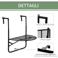 Outsunny Tavolo da Ringhiera Pieghevole e Regolabile in Metallo, 60x60x57-72cm, Nero(m-6)