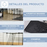 PawHut Jaula para Animales Pequeños de 3 Niveles con Rampas y Forma Personalizable para Cobayas Conejos 70x70x105 cm Negro(m-5)