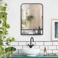 HOMCOM Modern Square Wall Mirror with Storage Shelf, 70 x 50 cm Mirrors for Living Room, Bedroom, Black(m-2)