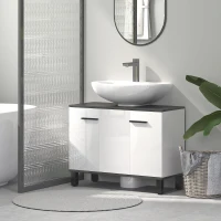 HOMCOM Mobile Sottolavabo Bagno con Armadietto 2 Ante e Ripiano Regolabile, 80x34x60 cm, Bianco Lucido(m-2)