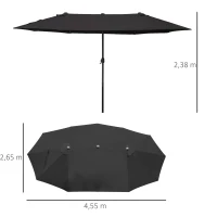 Outsunny Doppelsonnenschirm 455 x 270 cm Gartenschirm mit Handkurbel oval stabil Metallstange Marktschirm Doppelsonnenschirm Terrassenschirm Sonnenschutz für Strand Balkon Terrasse Garten Schwarz(m-3)