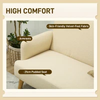 HOMCOM Velvet Feel Fabric 2 Seater Sofa, Small Sofa Loveseat with 21cm Thick Padding and Wood Legs, Cream White(m-4)