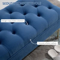 HOMCOM Panca Imbottita Fondoletto in Tessuto Vellutato e Base in Metallo Dorato, 118x45x42 cm, Blu(m-4)