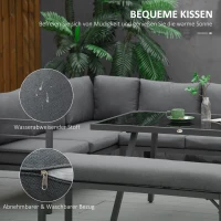 Outsunny Gartenmöbel-Set für 7 Personen mit Beistelltisch Balkonmöbel Set Sofa mit Kissen L-Form Outdoor Aluminium Grau(m-5)