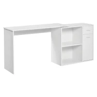 HOMCOM L-Shaped Desk, Corner Computer Desk, Adjustable Study Table with Storage Shelf, Drawer and Cabinet, Workstation for Home Office, White Wood Grain(m-8)