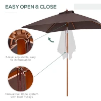 Outsunny 2m x 1.5m Garden Parasol Umbrella with Tilting Sunshade Canopy, Outdoor Market Table Umbrella with Wood and Bamboo Frame, Coffee(m-6)