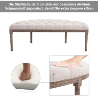 HOMCOM Polsterbank Sitzbank Lounge Sitzhocker Vintage Retro mit Knöpfen Sofa Couch Leinen + Holz beige 140,5 x 51 x 48 cm(m-4)