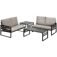 Outsunny Gartenmöbel-Set für 4 Personen 2 Sofa 2 Tische wetterbeständig, 128 cm x 79 cm x 76,5 cm, Hellgrau + Schwarz(m-1)