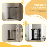 PawHut Metal 74-80cm Adjustable Pet Gate Safety Barrier w/ Auto-Close Door Black(m-6)