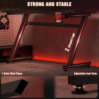 HOMCOM Gaming Desk 120 x 65 cm Steel Frame with Cup Holder, Headphone Hook, Adjustable Feet and Cable Organiser, Home Office Computer Table, Black(m-7)