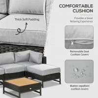 Outsunny 5 Piece Outdoor PE Rattan Corner Sofa Set with Cushions, Wicker Rattan Garden Furniture  with Wood-Effect Top Table, Brown(m-5)