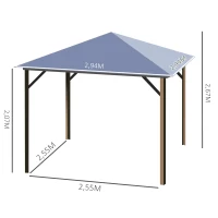 Outsunny Tonnelle pavillon de jardin avec toit rigide polycarbonate imperméable 4 parois latérales anti-UV moustiquaires 3 x 3 m marron et kaki(m-3)