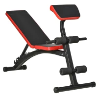 HOMCOM Multifunktion Hantelbank Höhenverstellbar Kraftstation Gewicht bis 120 kg mit 6-stufigem Rückenlängenwinkel Trainingsbank Metall Kunstleder Schwarz+Rot 145 x 52 x 79-105 cm(m-1)