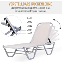 Outsunny Sonnenliege Strandliege 5-Stufige Alu Gartenliege Relaxliege Texteline Beige 163 x 58,5 x 91 cm(m-6)