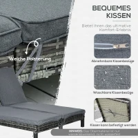Outsunny Polyrattan Doppelliege Sonnenliege Gartenliege für 2 Personen Relaxliege Luxus Lounge 5-stufige Rückenlehne Metall PE Rattan Grau 196 x 120 x 28 cm(m-6)