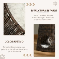 PawHut Cesta de Ratán para Gatos Cama Cueva de 2 Niveles con Cojines Lavables Ø45x50 cm Marrón Oscuro(m-6)