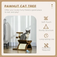 PawHut Cat Tree, Cat Tower for Kittens with Rotatable Top Bar, Sisal Scratching Post, Tunnel, Dangling Balls - Brown(m-4)